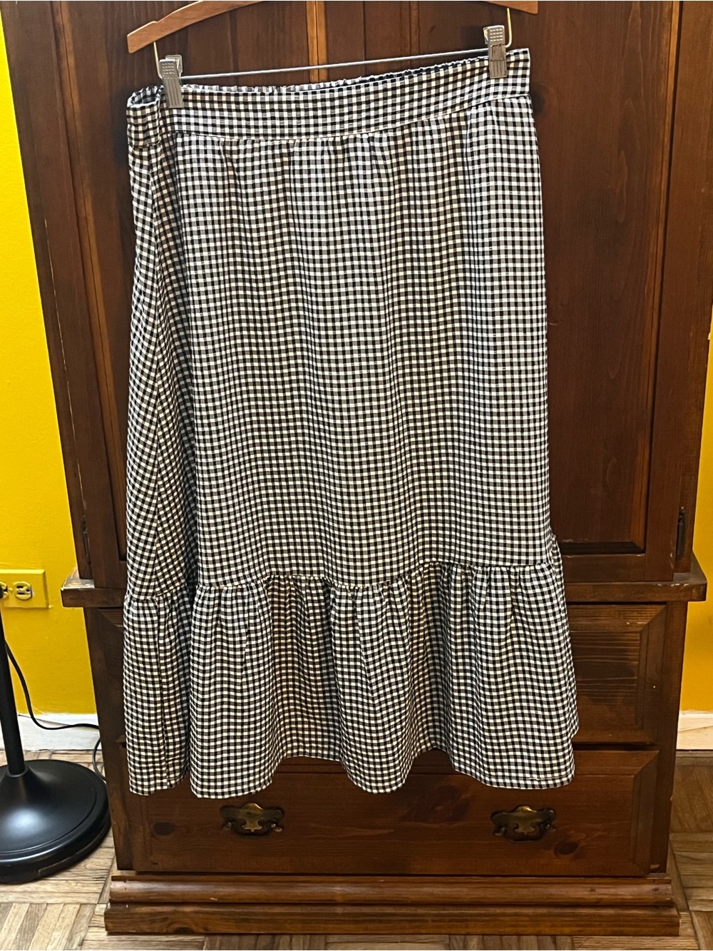Skies Are Blue Black and White Gingham Skirt with Ruffle Detail